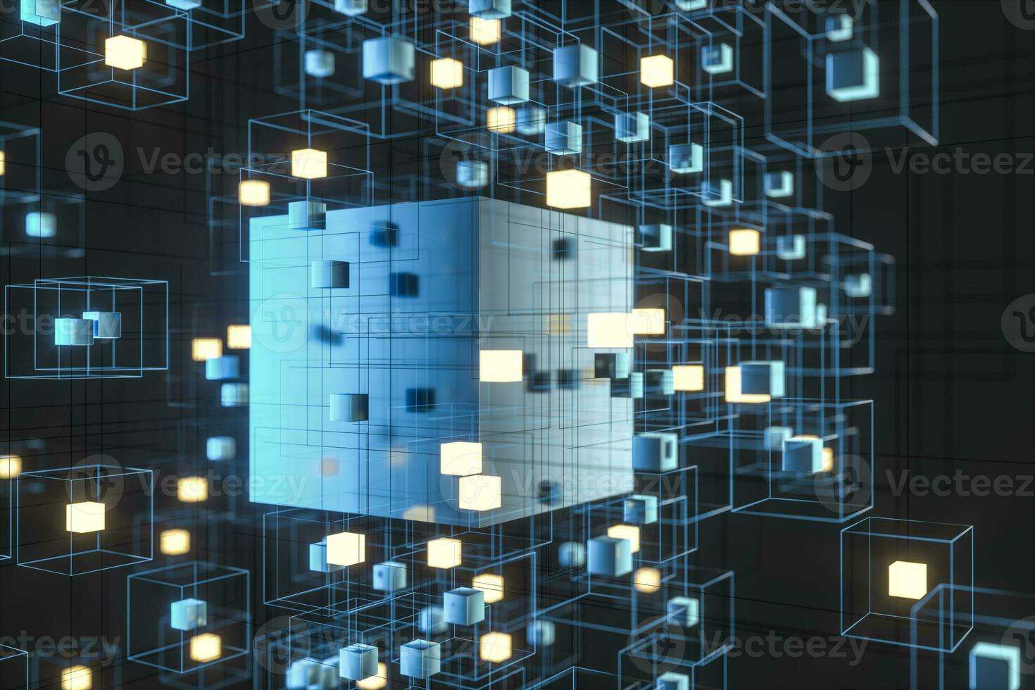 Technology background make up with cubes and lines, 3d rendering. photo