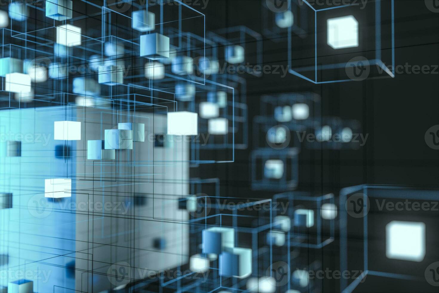 Technology background make up with cubes and lines, 3d rendering. photo