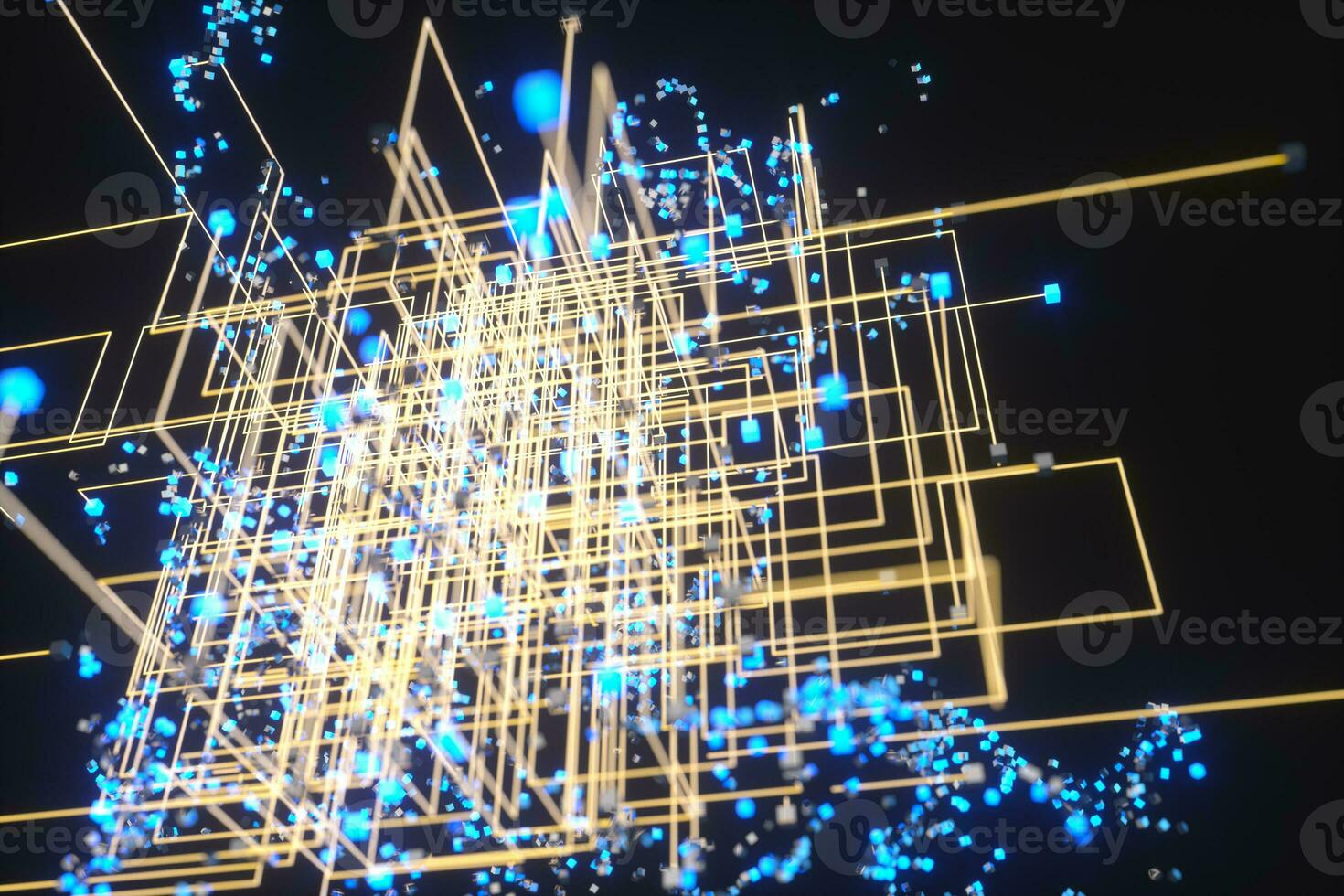 Technology background make up with cubes and lines, 3d rendering. photo