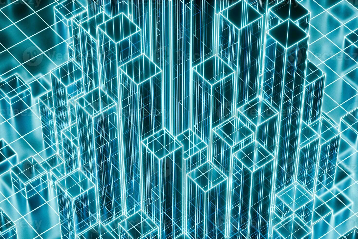 Cubes and lines with dark background, 3d rendering. photo