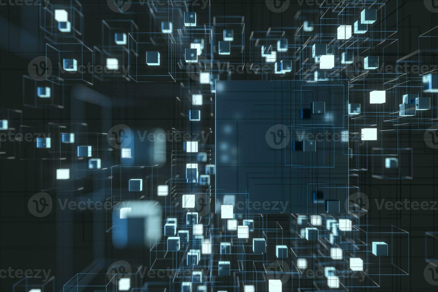 Technology background make up with cubes and lines, 3d rendering. photo