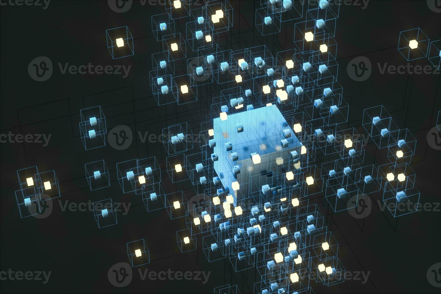 Technology background make up with cubes and lines, 3d rendering. photo
