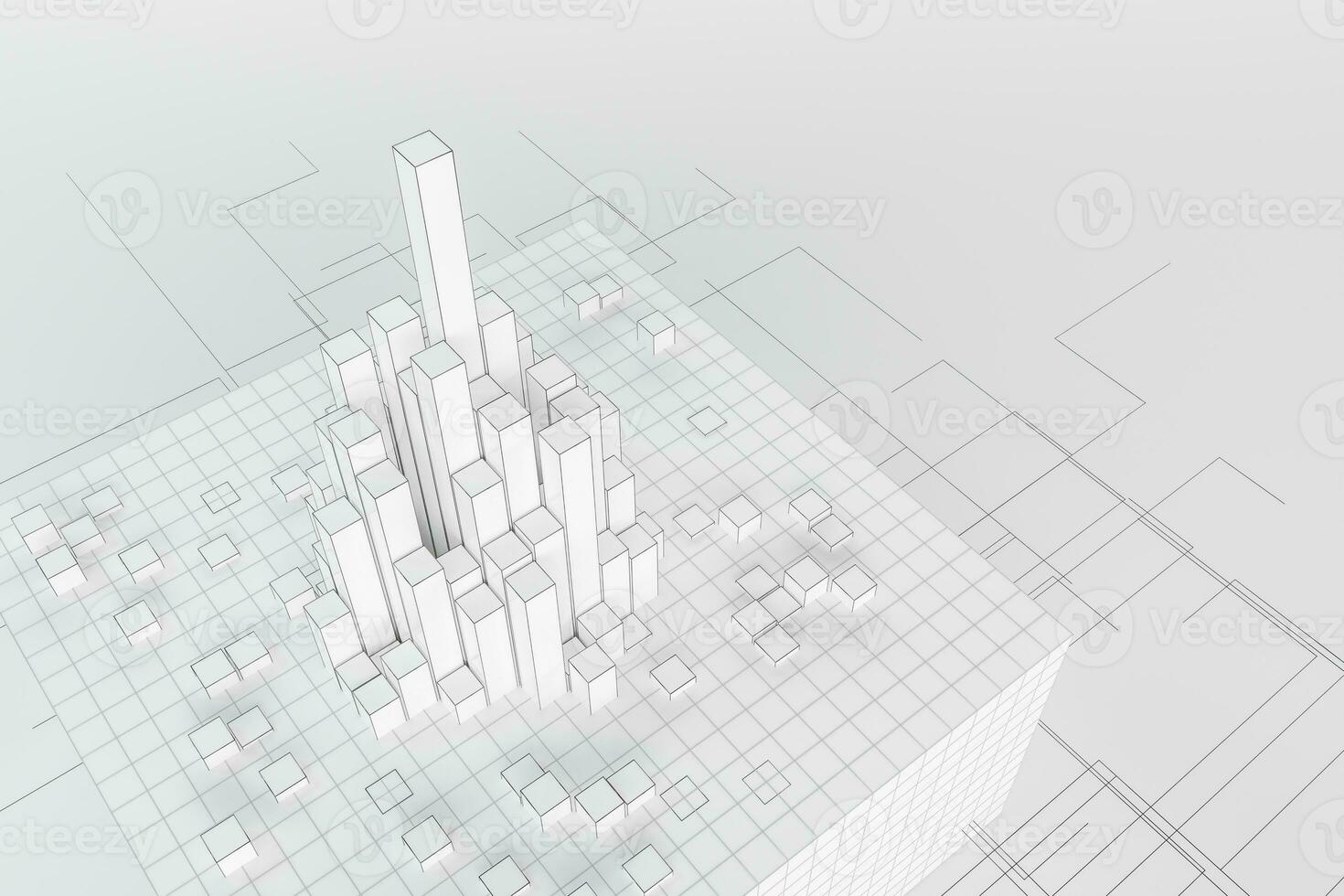Cubes and lines with white background, 3d rendering. photo