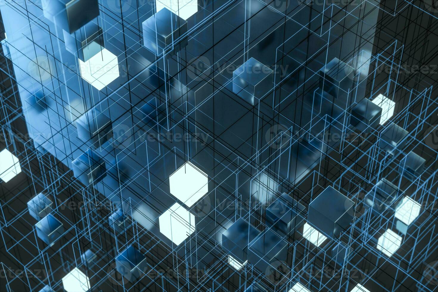 Technology background make up with cubes and lines, 3d rendering. photo