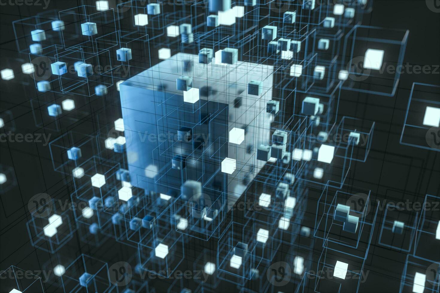 Technology background make up with cubes and lines, 3d rendering. photo