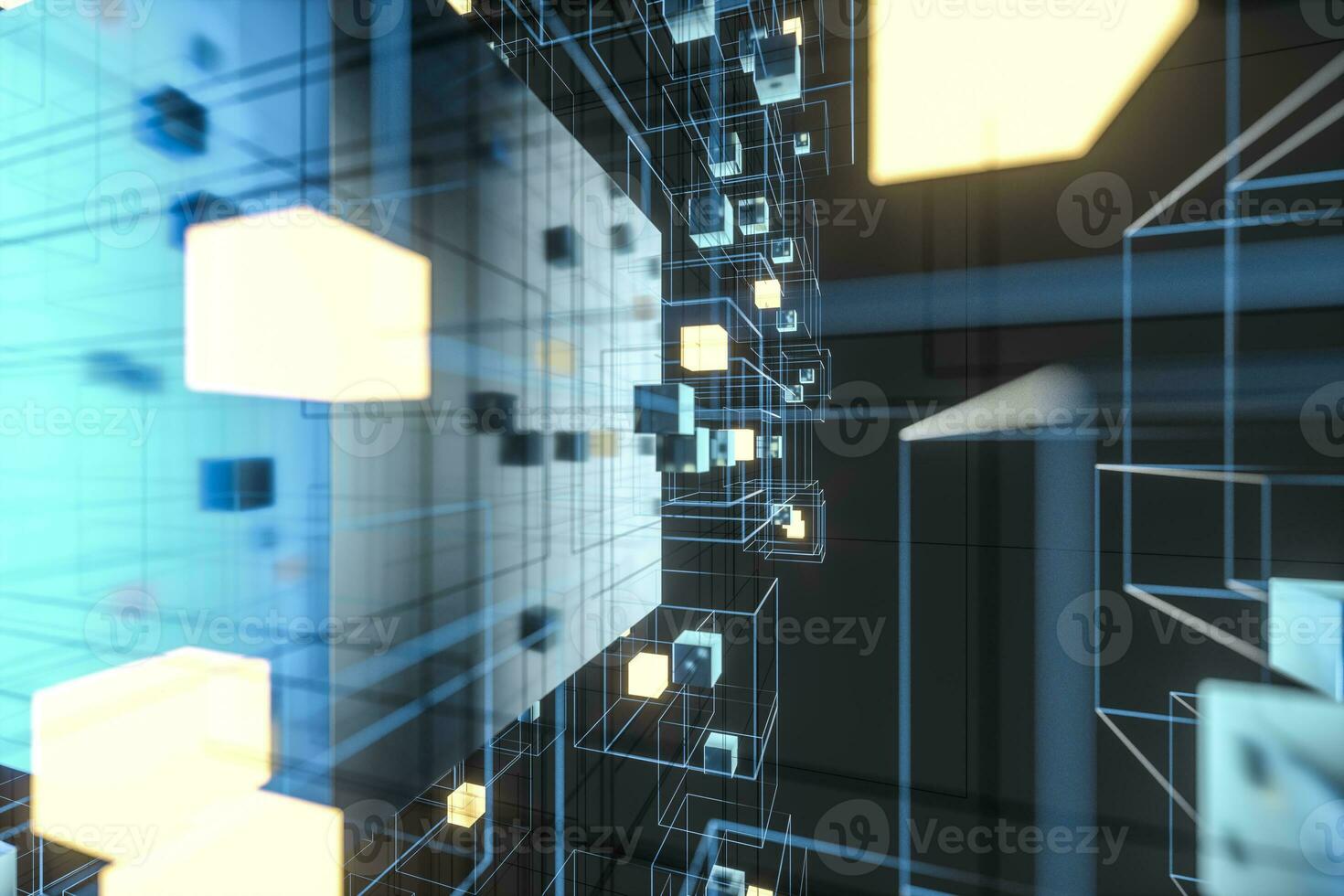 Technology background make up with cubes and lines, 3d rendering. photo