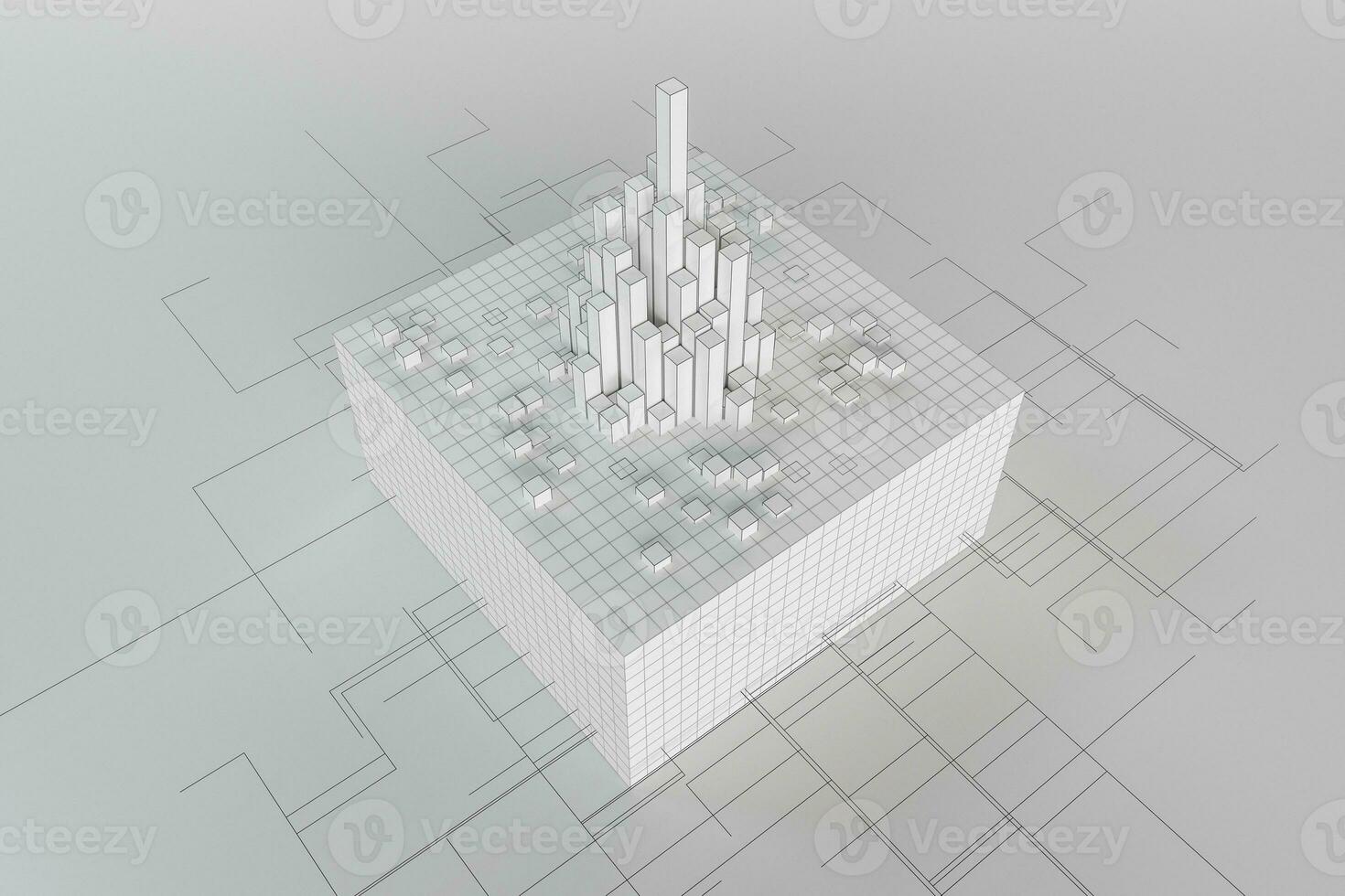 Cubes and lines with white background, 3d rendering. photo