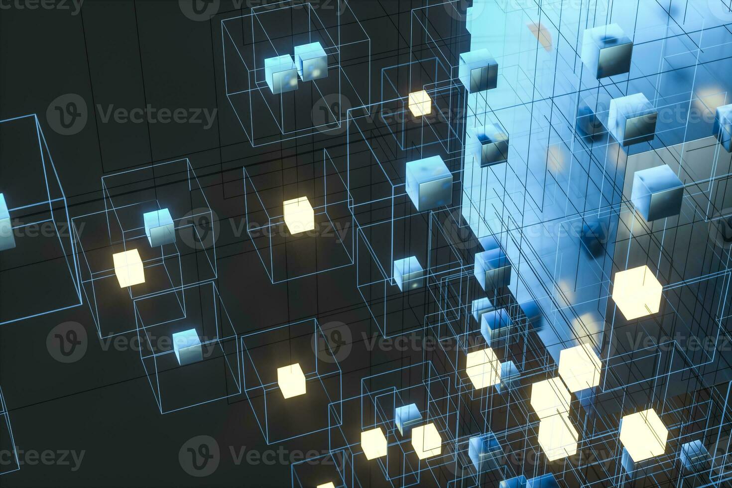 tecnología antecedentes hacer arriba con cubitos y líneas, 3d representación. foto