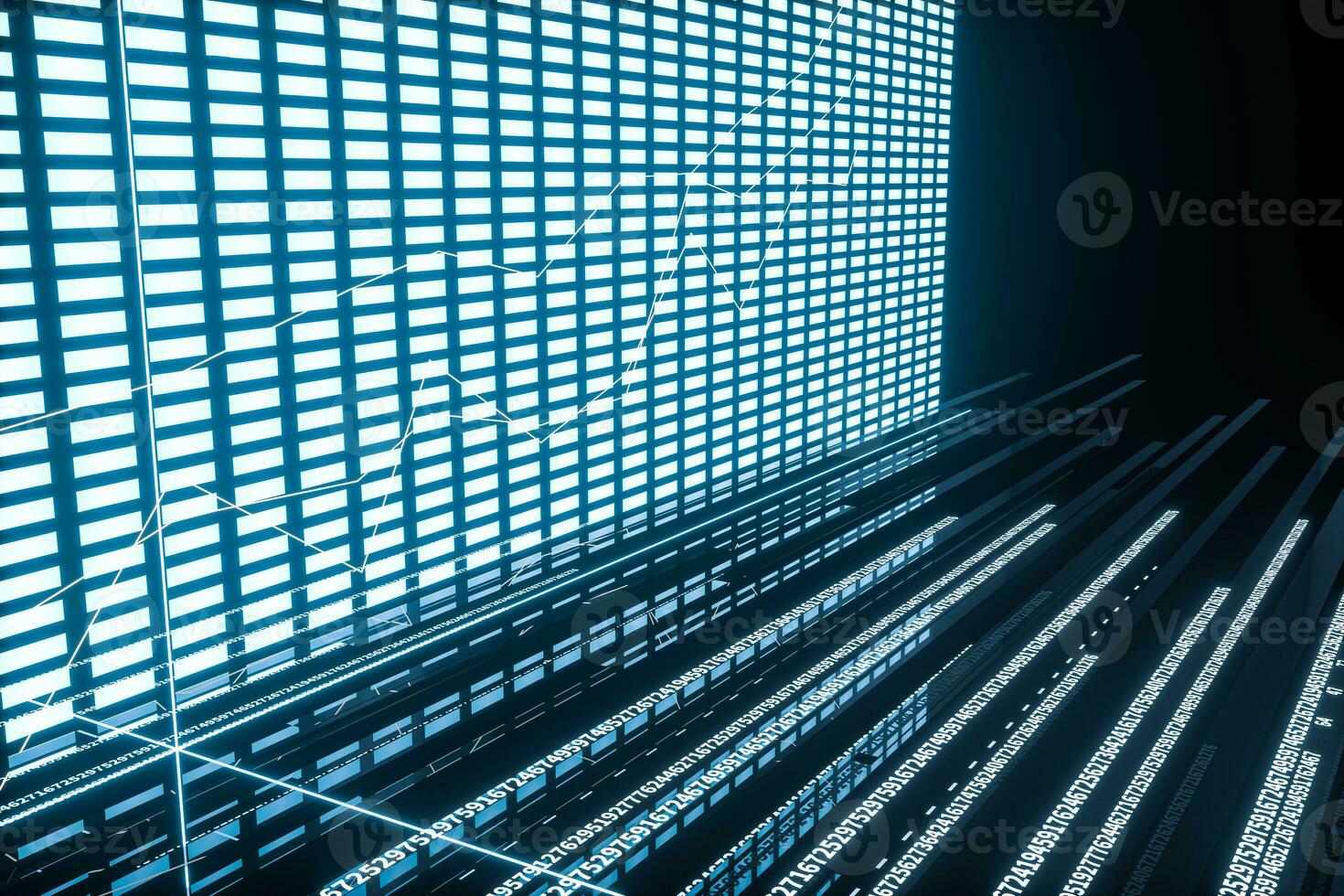 Fluorescent background, geometry of data, 3d rendering. photo