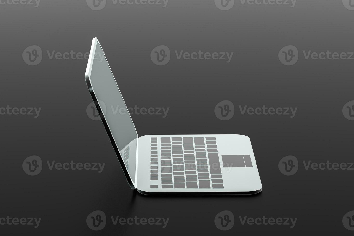 Laptop with black background, technological concept, 3d rendering. photo