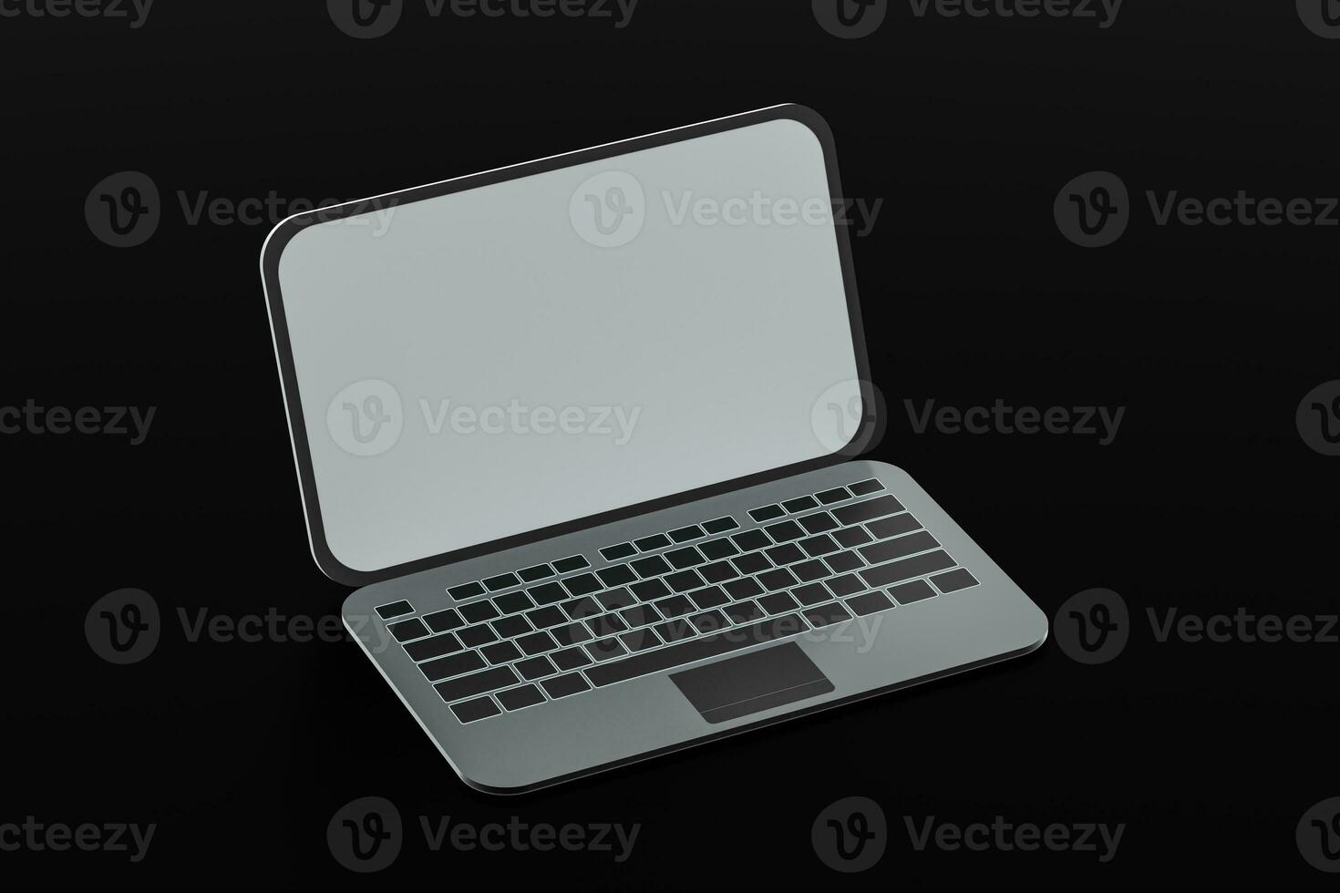 Laptop with black background, technological concept, 3d rendering. photo