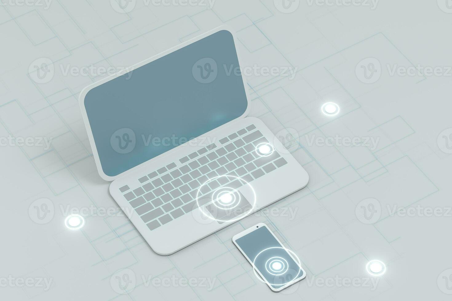 Laptop and phone with white background, technological concept, 3d rendering. photo