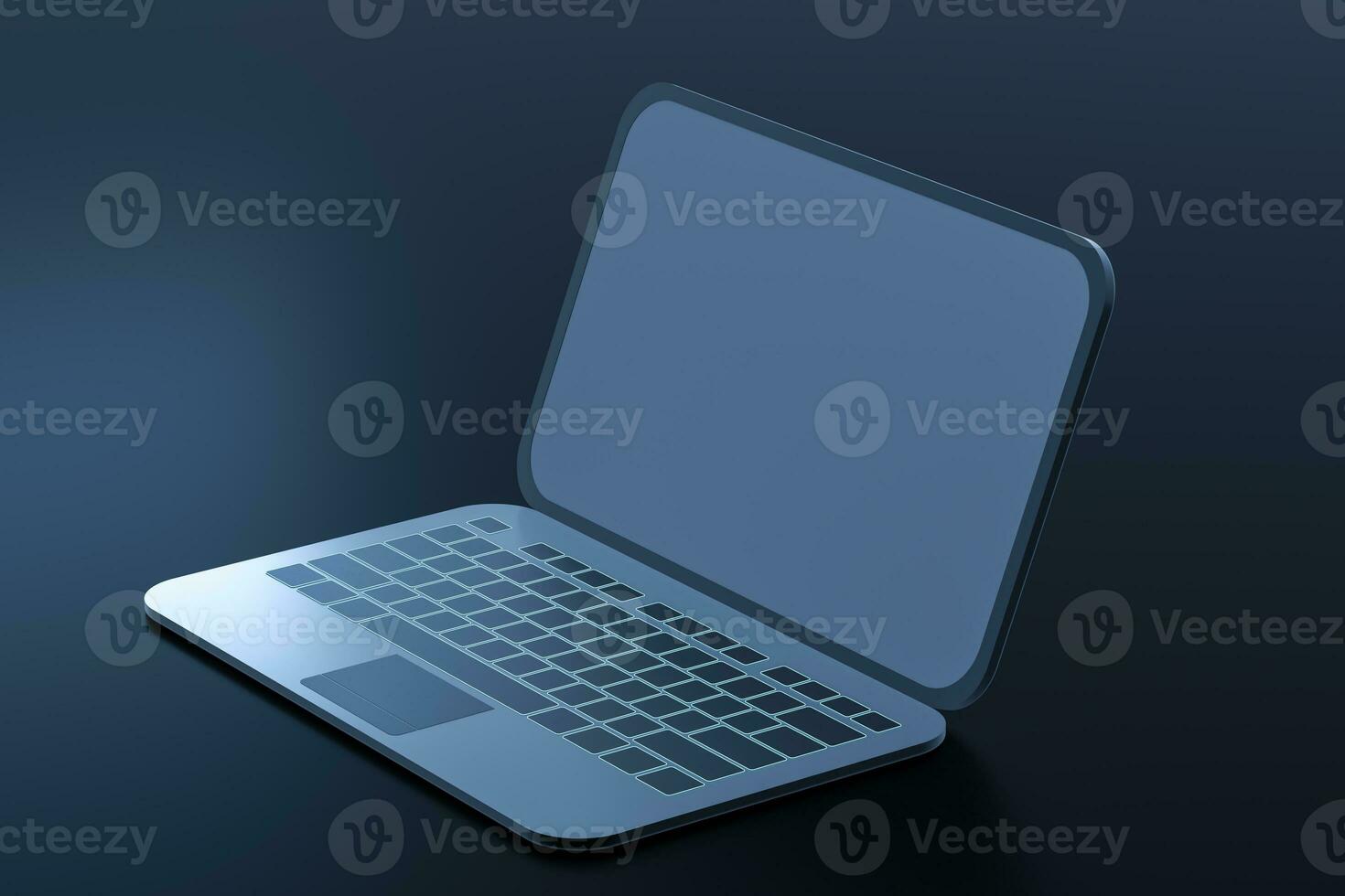 Laptop with black background, technological concept, 3d rendering. photo