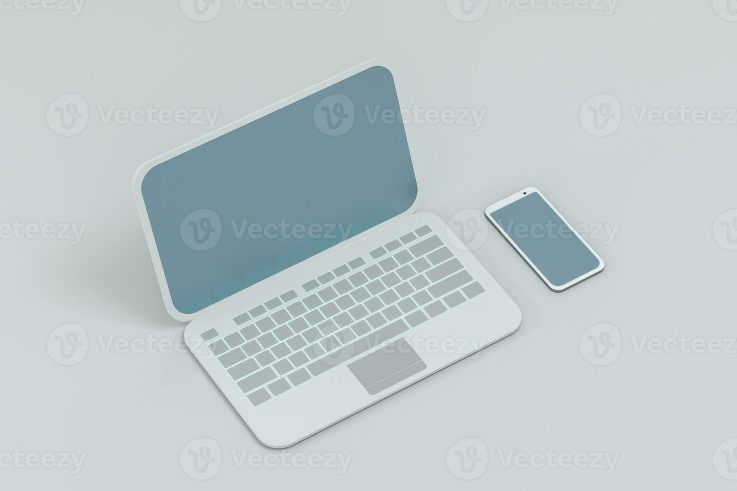 Laptop and phone with white background, technological concept, 3d rendering. photo