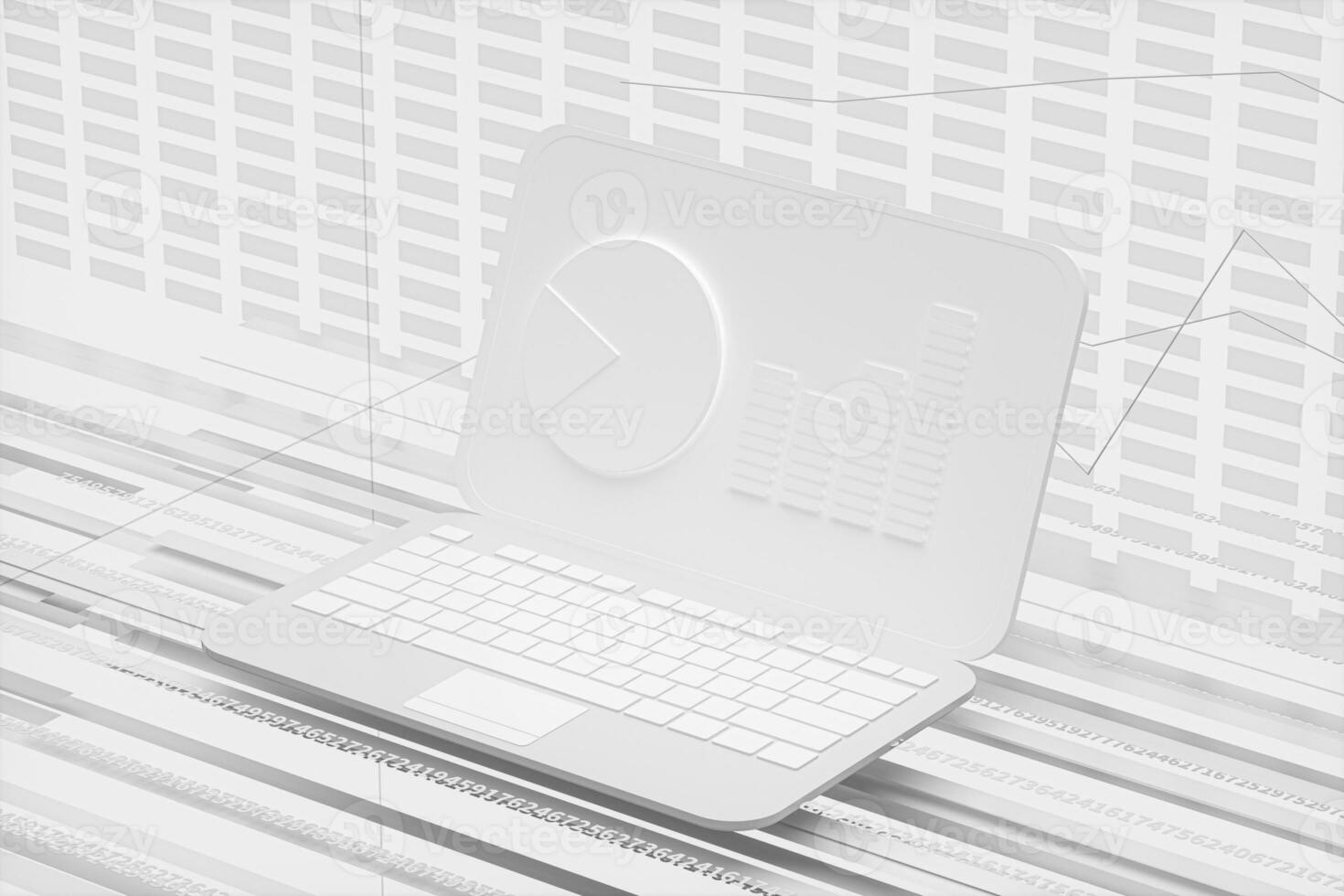 White laptop,geometry of data, 3d rendering. photo