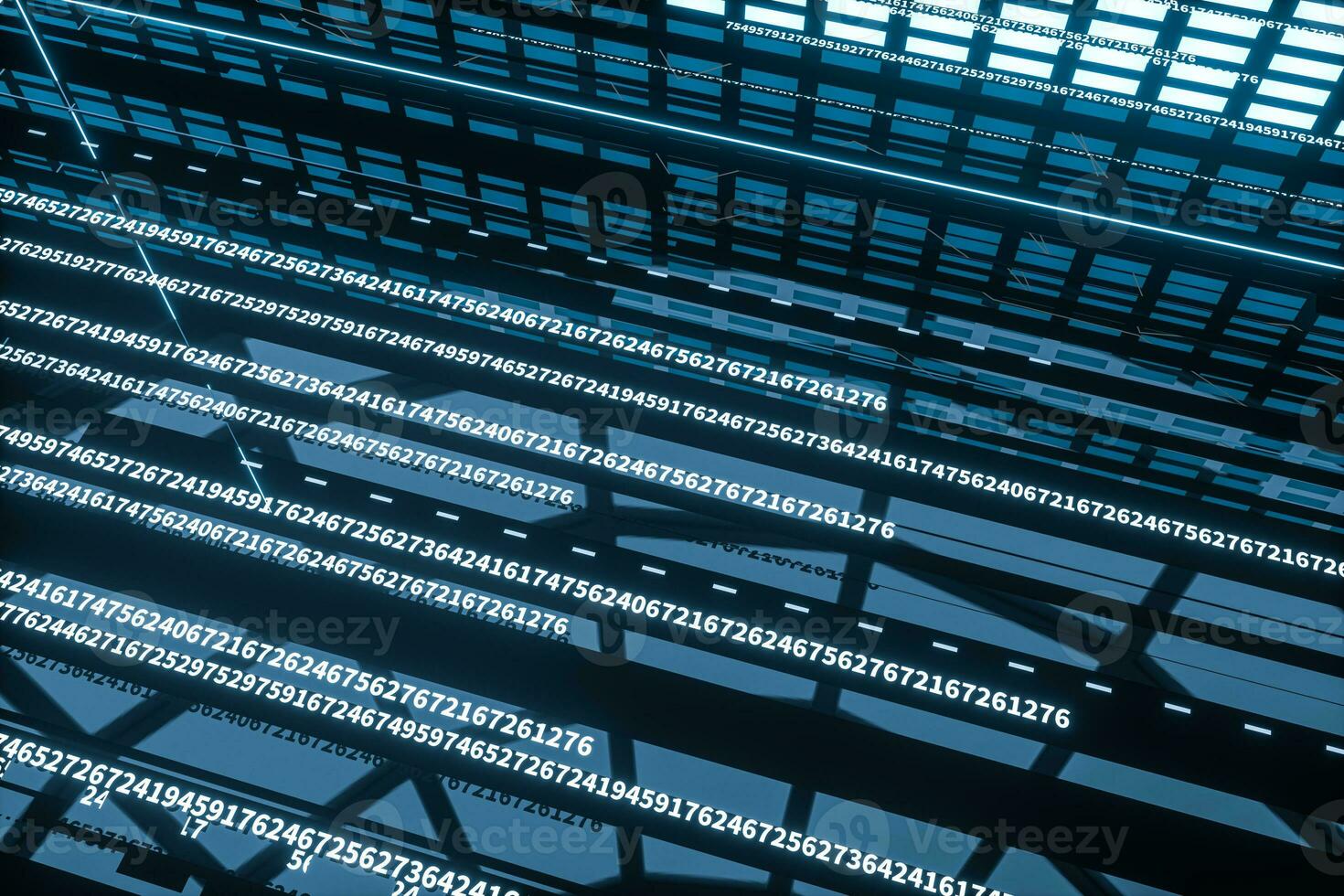 Fluorescent background, geometry of data, 3d rendering. photo