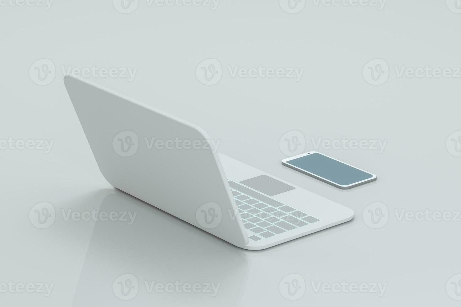 Laptop and phone with white background, technological concept, 3d rendering. photo
