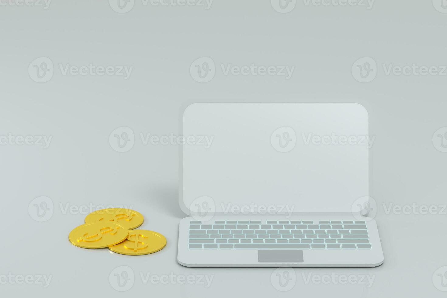 Laptop with white background, technological concept, 3d rendering. photo