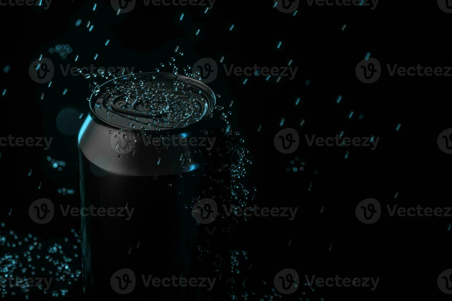 The rain drops fell on cans, cans with dark background, 3d rendering. photo