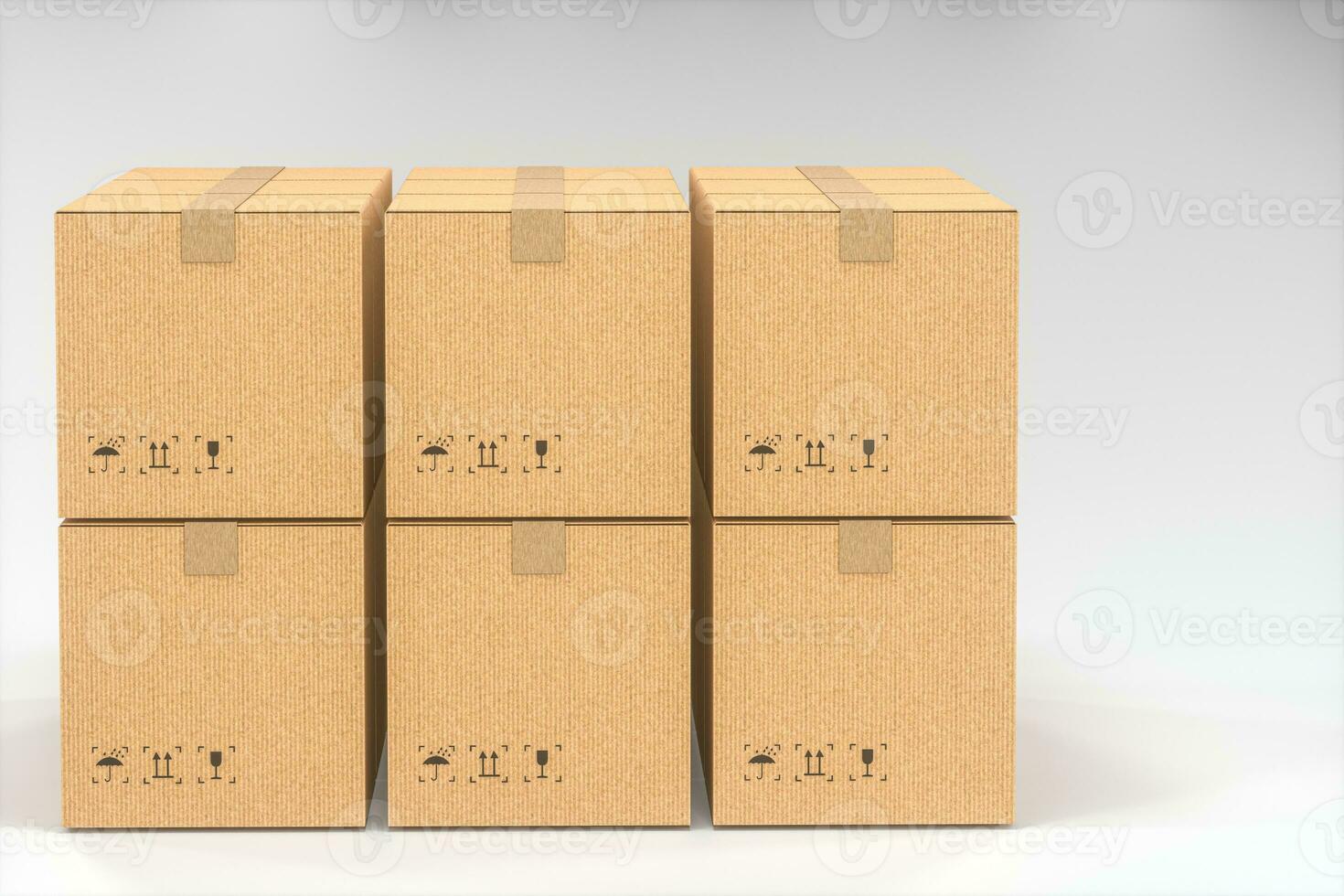 The cartons are stacked against a white background, 3d rendering. photo