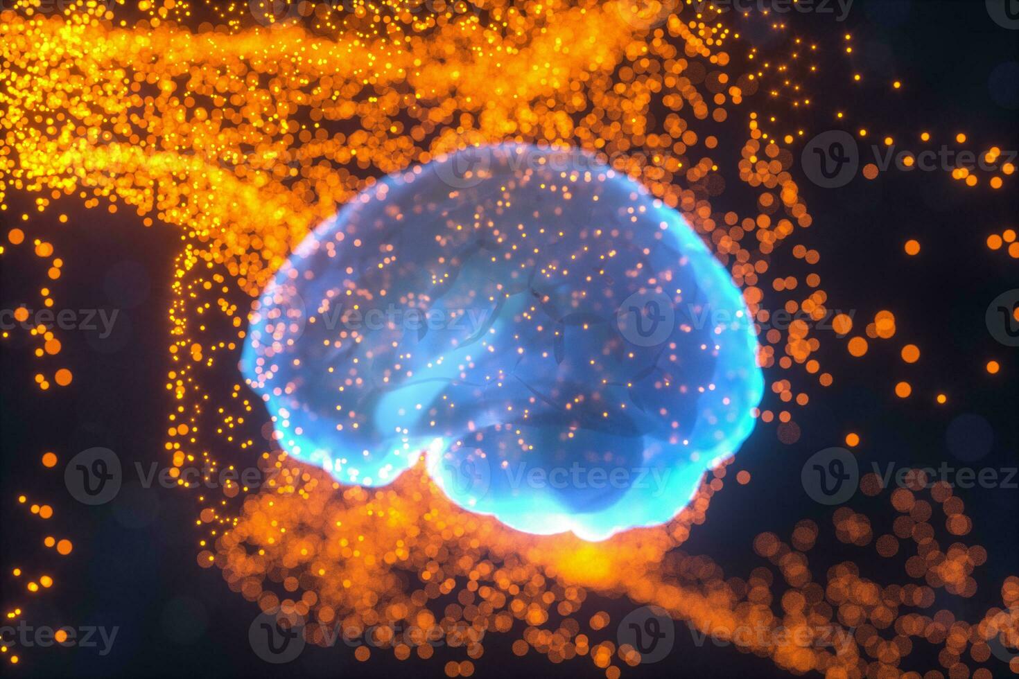 Brain and dark background, 3d rendering. photo