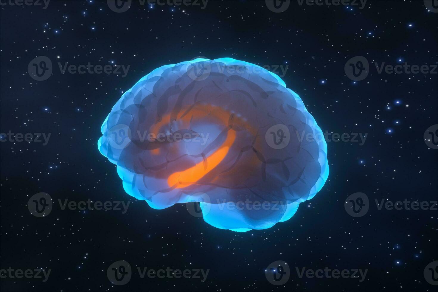 Brain and dark background, 3d rendering. photo