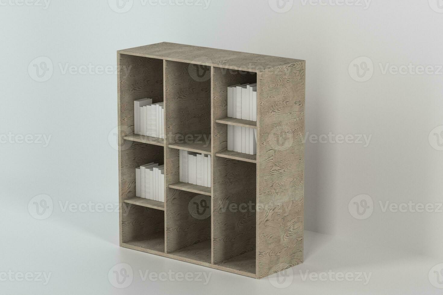 Bookshelf with books inside in the empty new house, 3d rendering. photo