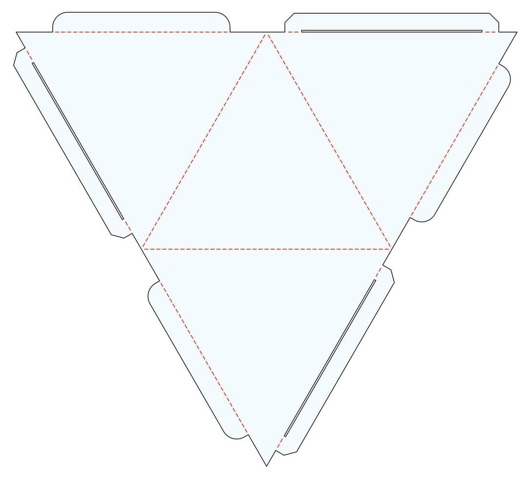 Triangular, Pyramid, Tetrahedron Box Die Cut Cube Template Blueprint Layout with Cutting and Scoring Lines Vector Draw Graphic Design