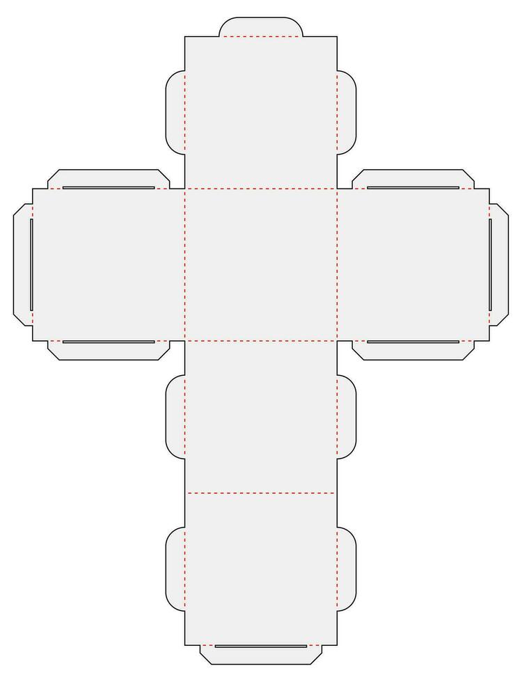 Simple Packaging Box Die Cut Cube Template Blueprint Layout with Cutting and Scoring Lines Vector Draw Graphic Design