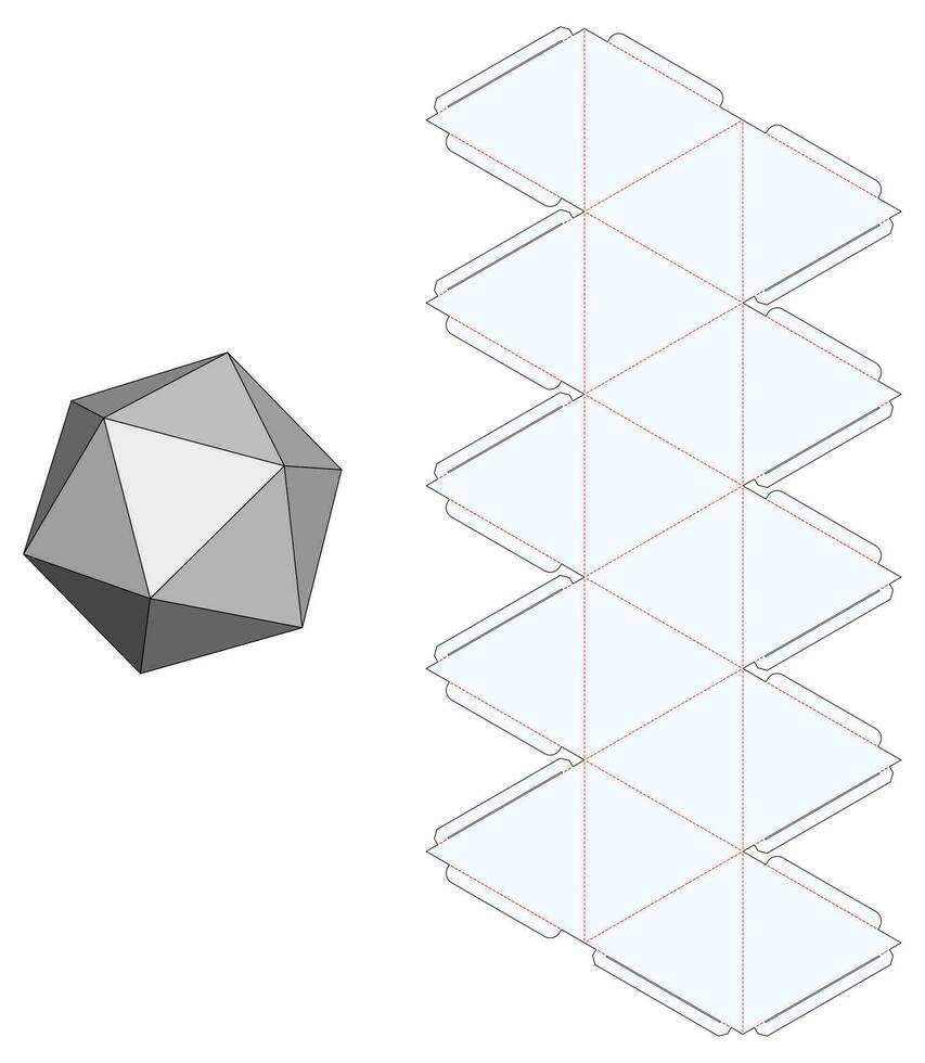 Icosahedron Box Die Cut Cube Template Blueprint Layout vector