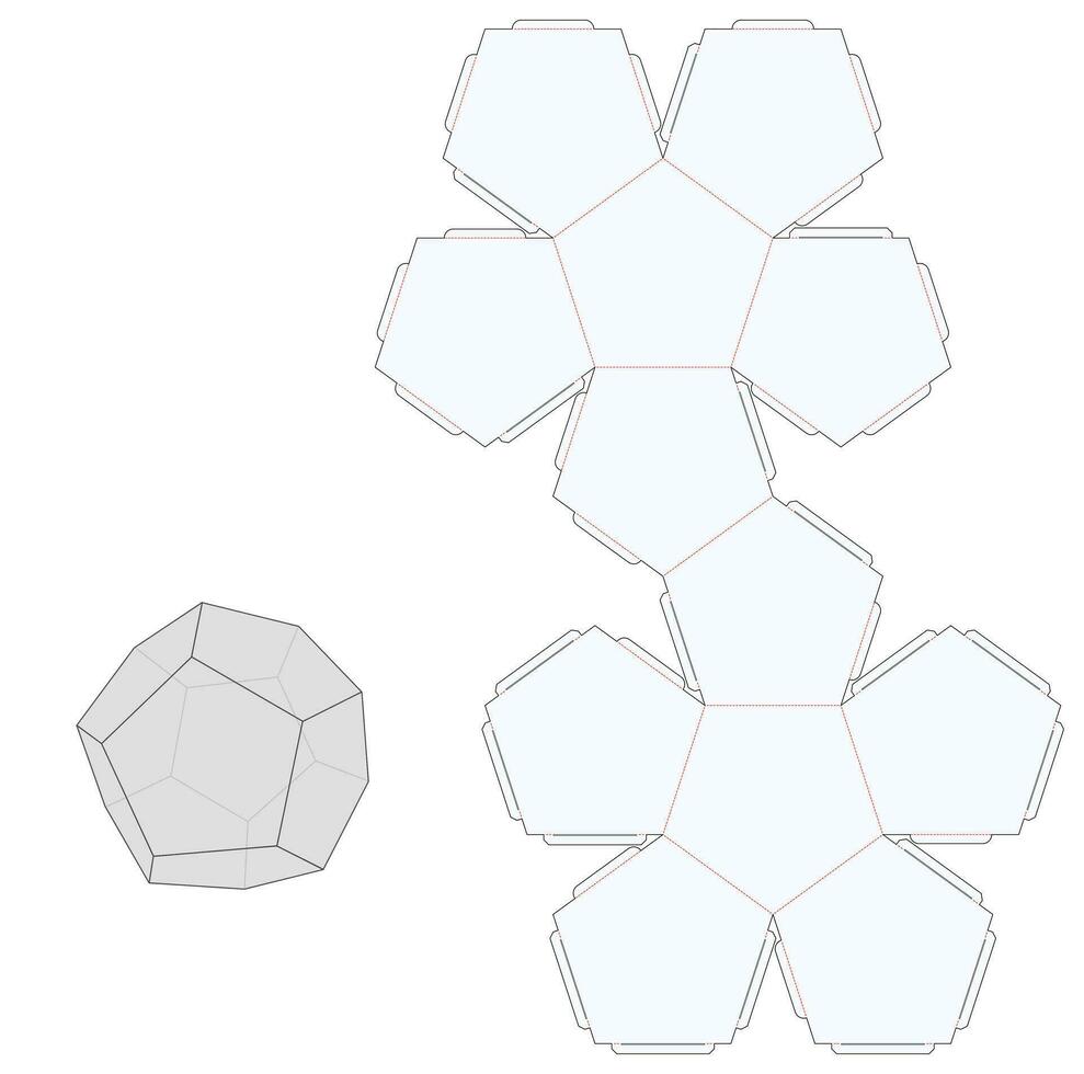 Dodecahedron Box Die Cut Cube Template Blueprint Layout vector