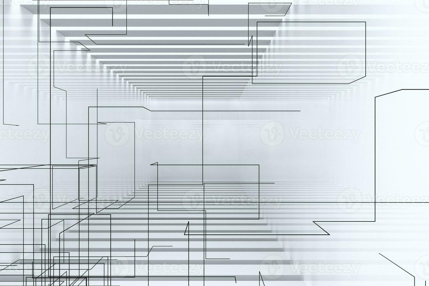 Bright and empty room with technological lines, 3d rendering. photo