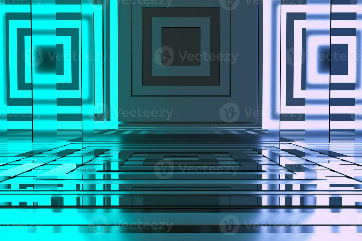 Dark and luxury room with glowing lights, 3d rendering. photo