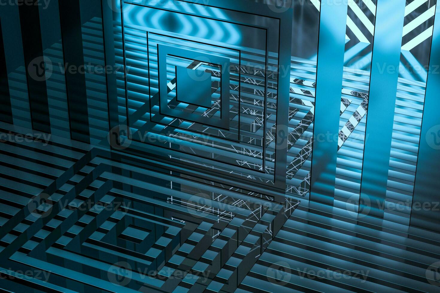 Dark and luxury room with glowing lights, 3d rendering. photo