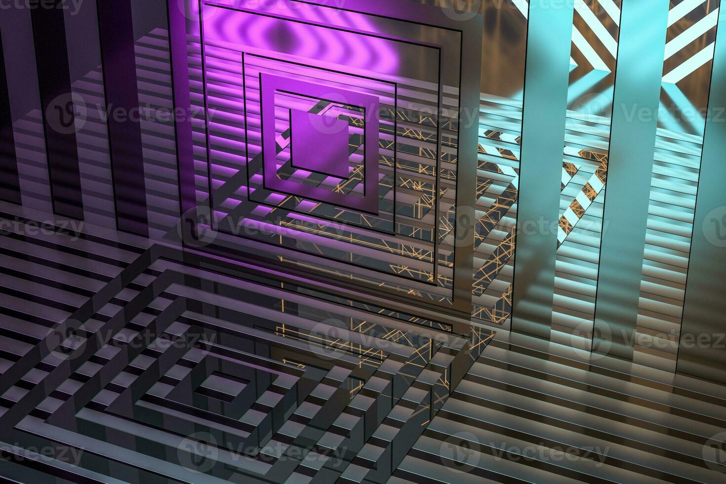 Dark and luxury room with glowing lights, 3d rendering. photo