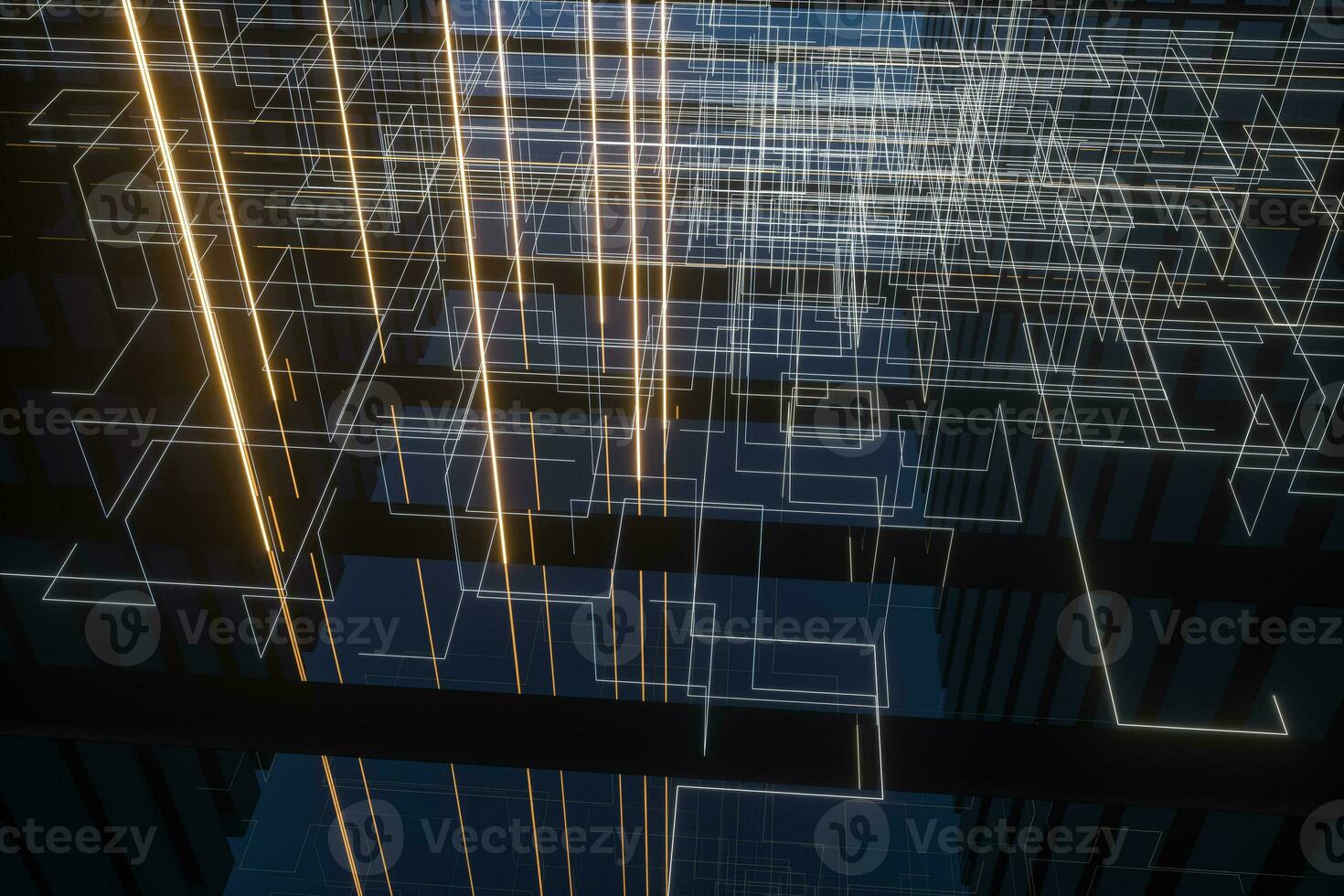 Dark and luxury room with glowing lights, 3d rendering. photo