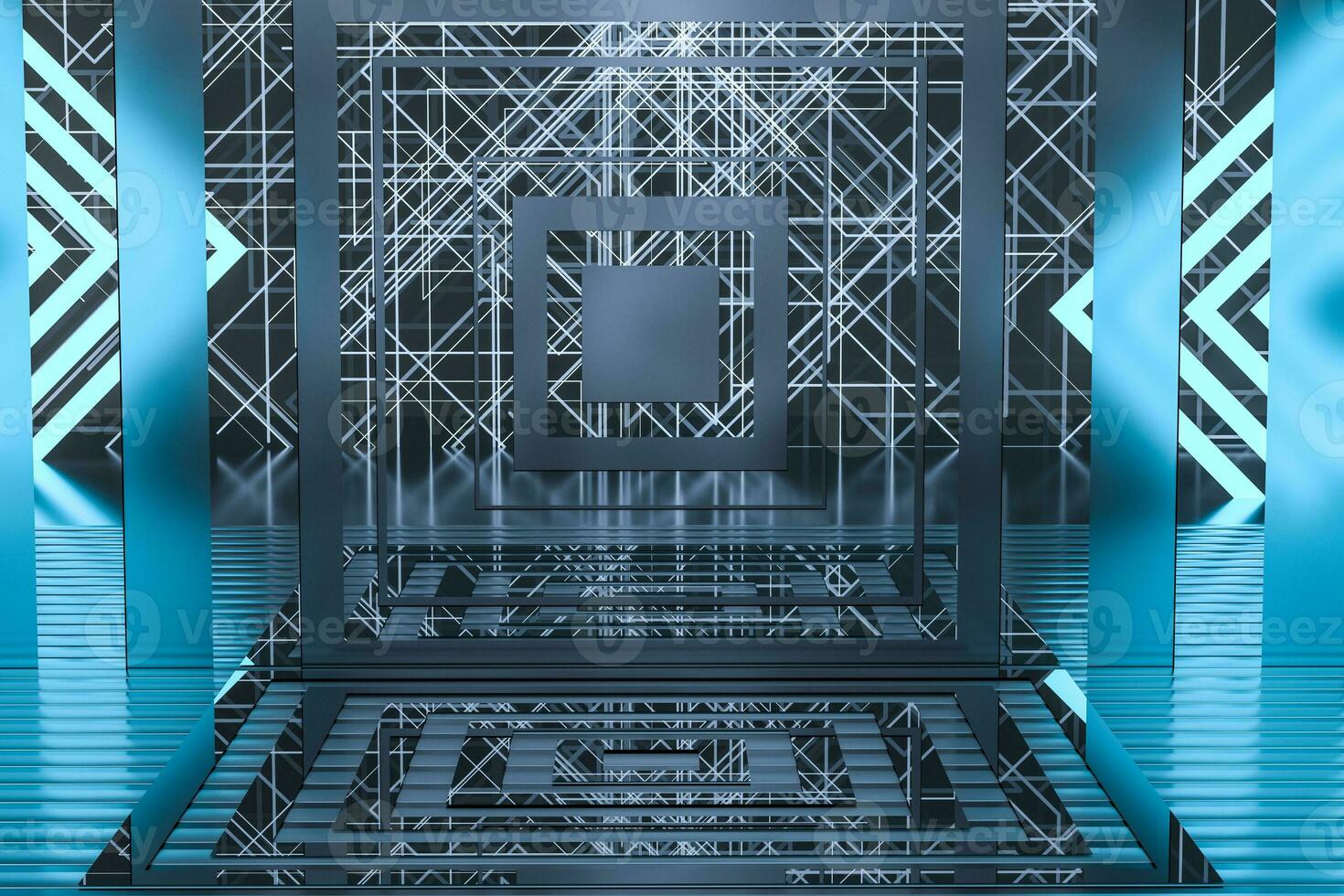 Dark and luxury room with glowing lights, 3d rendering. photo