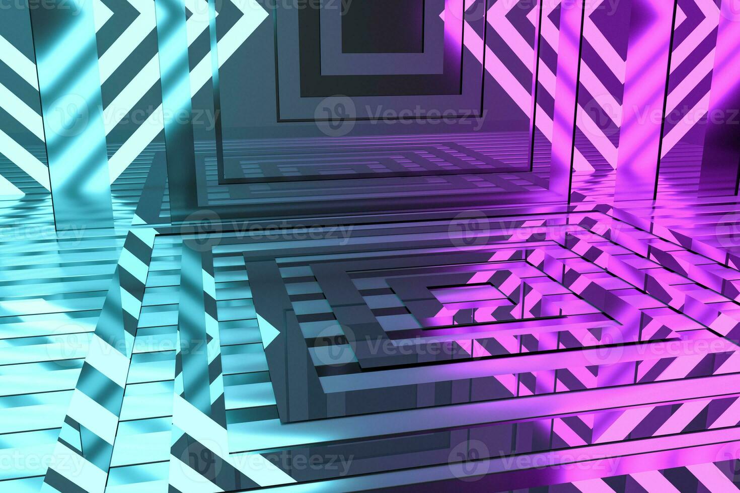 Dark and luxury room with glowing lights, 3d rendering. photo