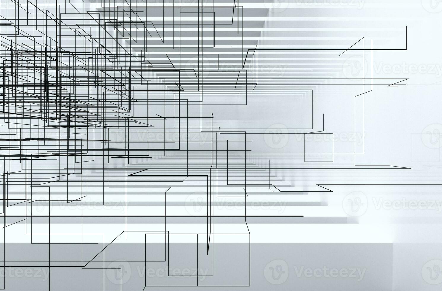 Bright and empty room with technological lines, 3d rendering. photo
