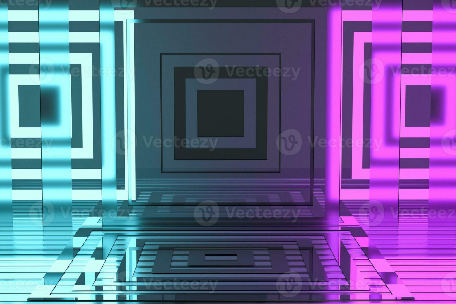 Dark and luxury room with glowing lights, 3d rendering. photo