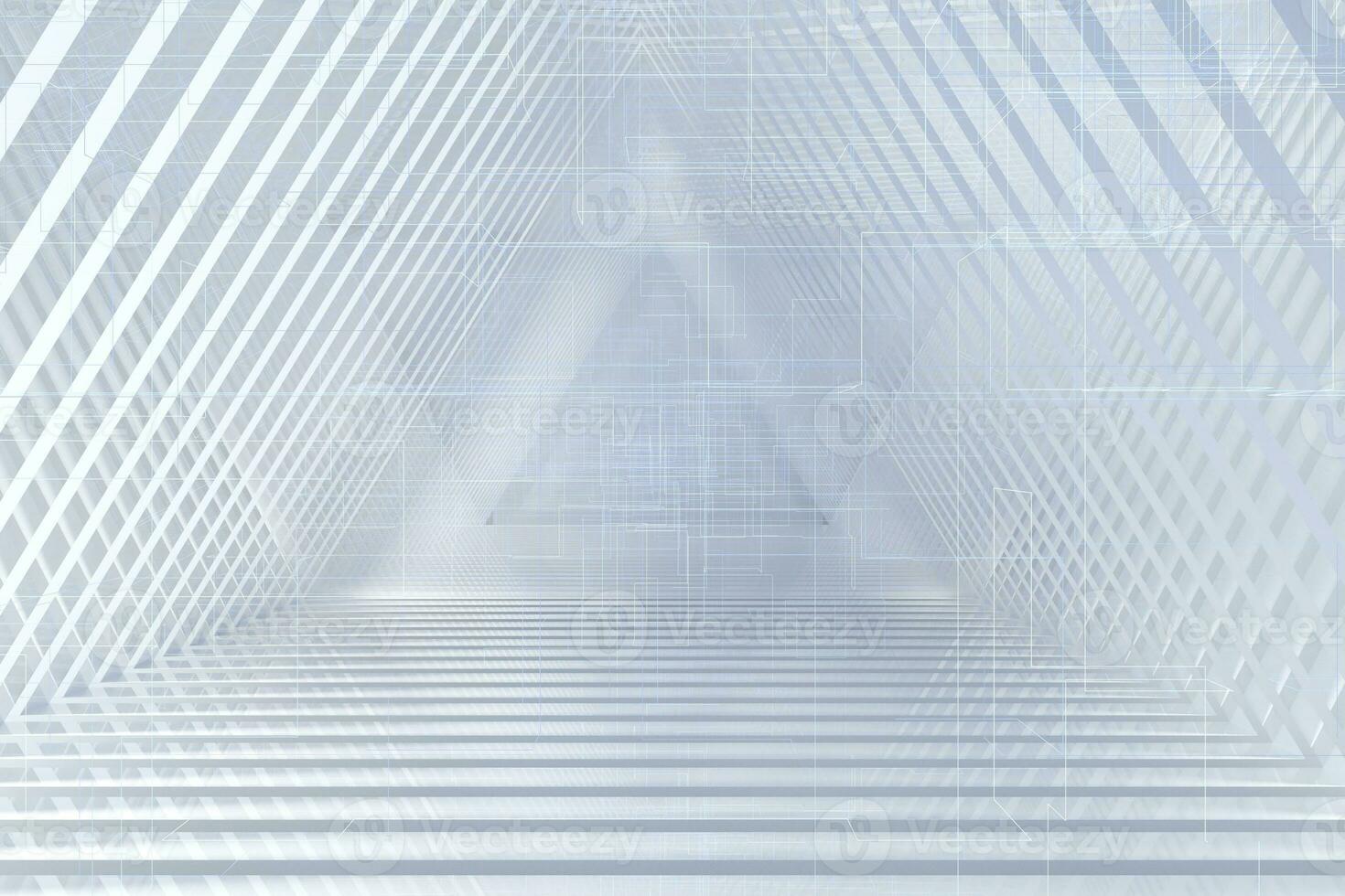 Bright and empty room with technological lines, 3d rendering. photo