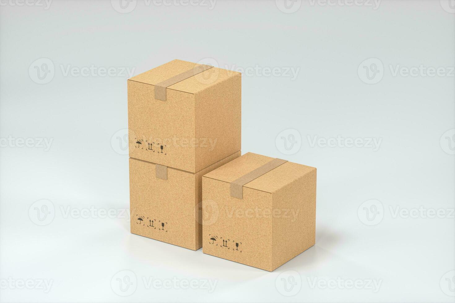 The cartons are stacked against a white background, 3d rendering. photo