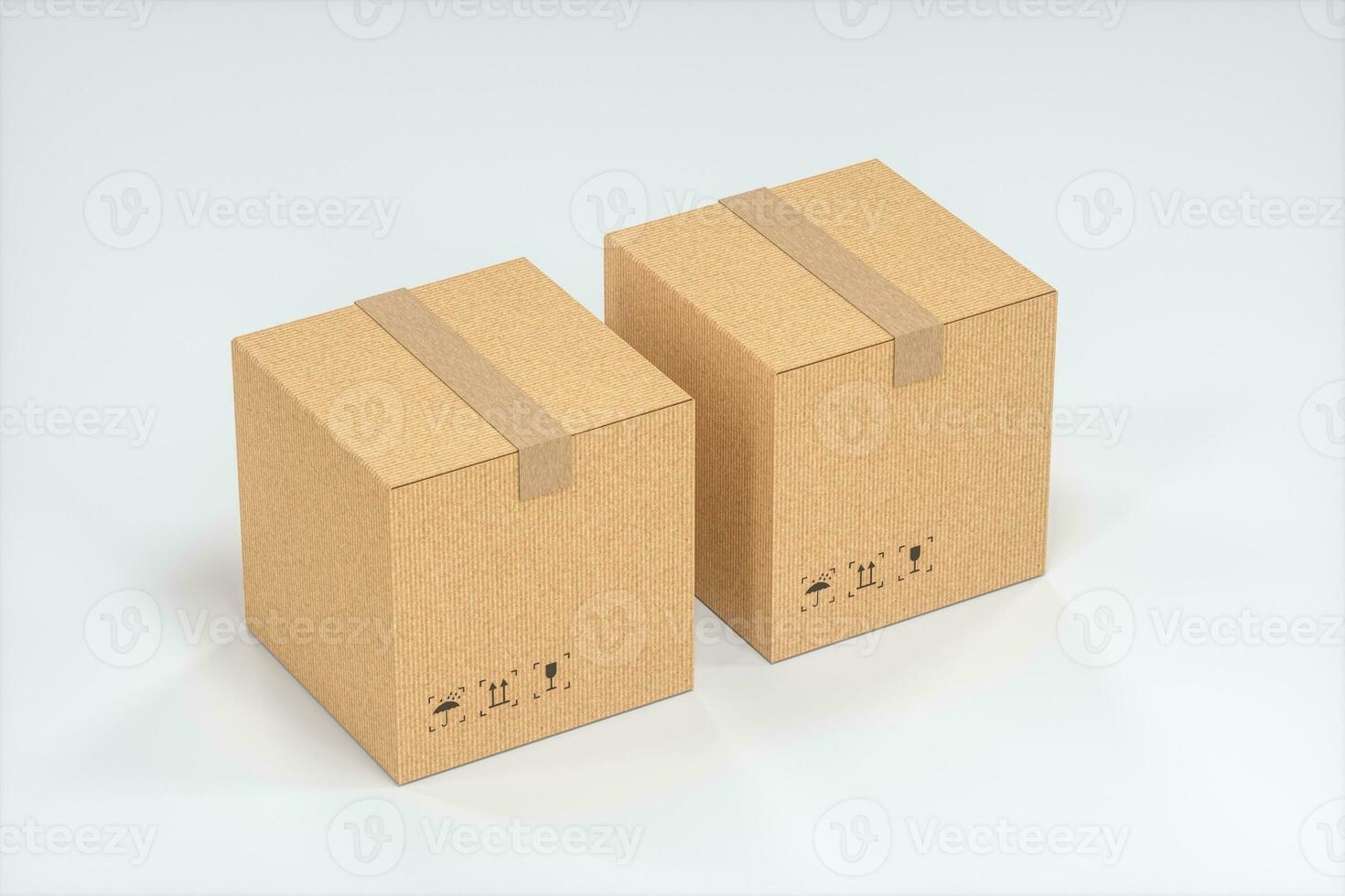 The cartons are stacked against a white background, 3d rendering. photo