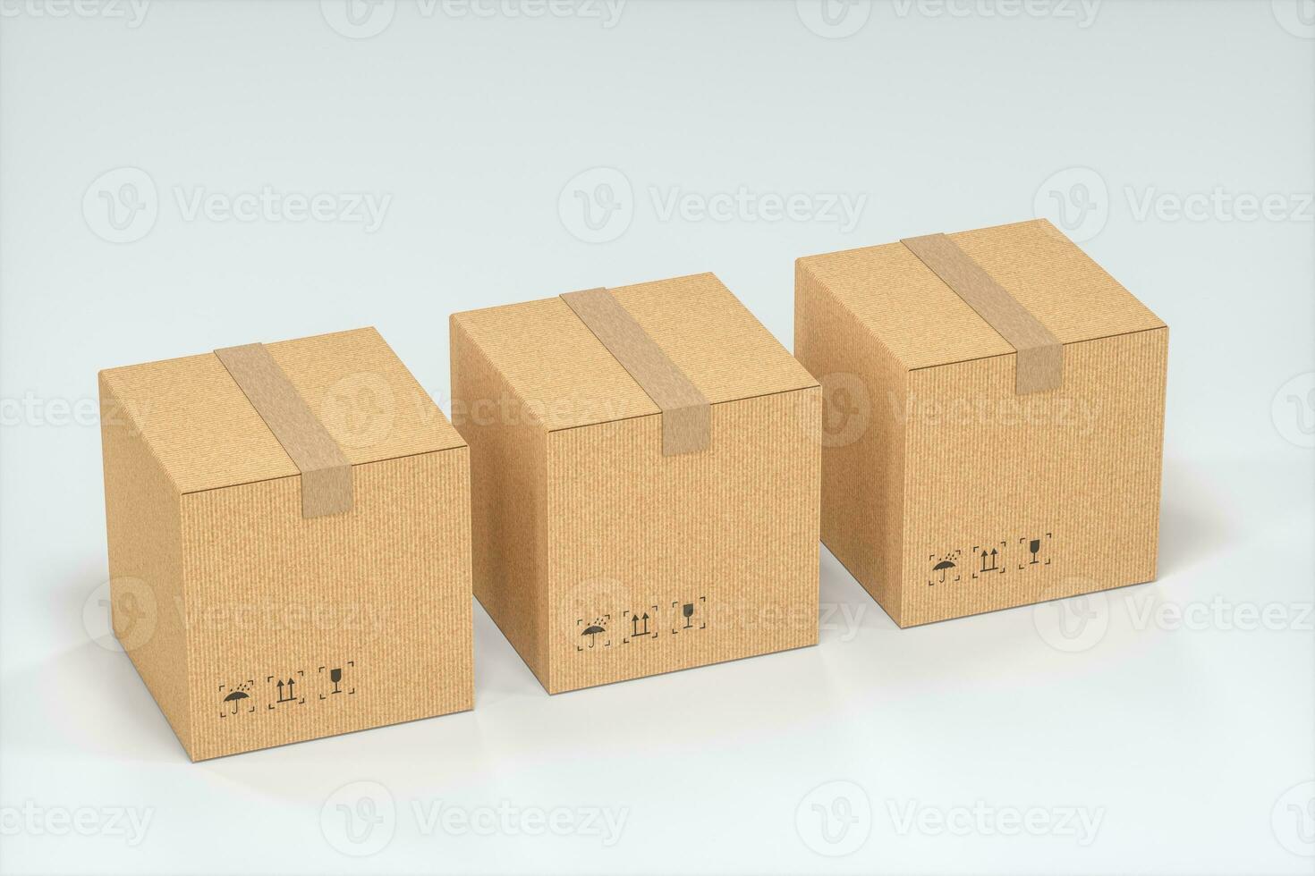 The cartons are stacked against a white background, 3d rendering. photo