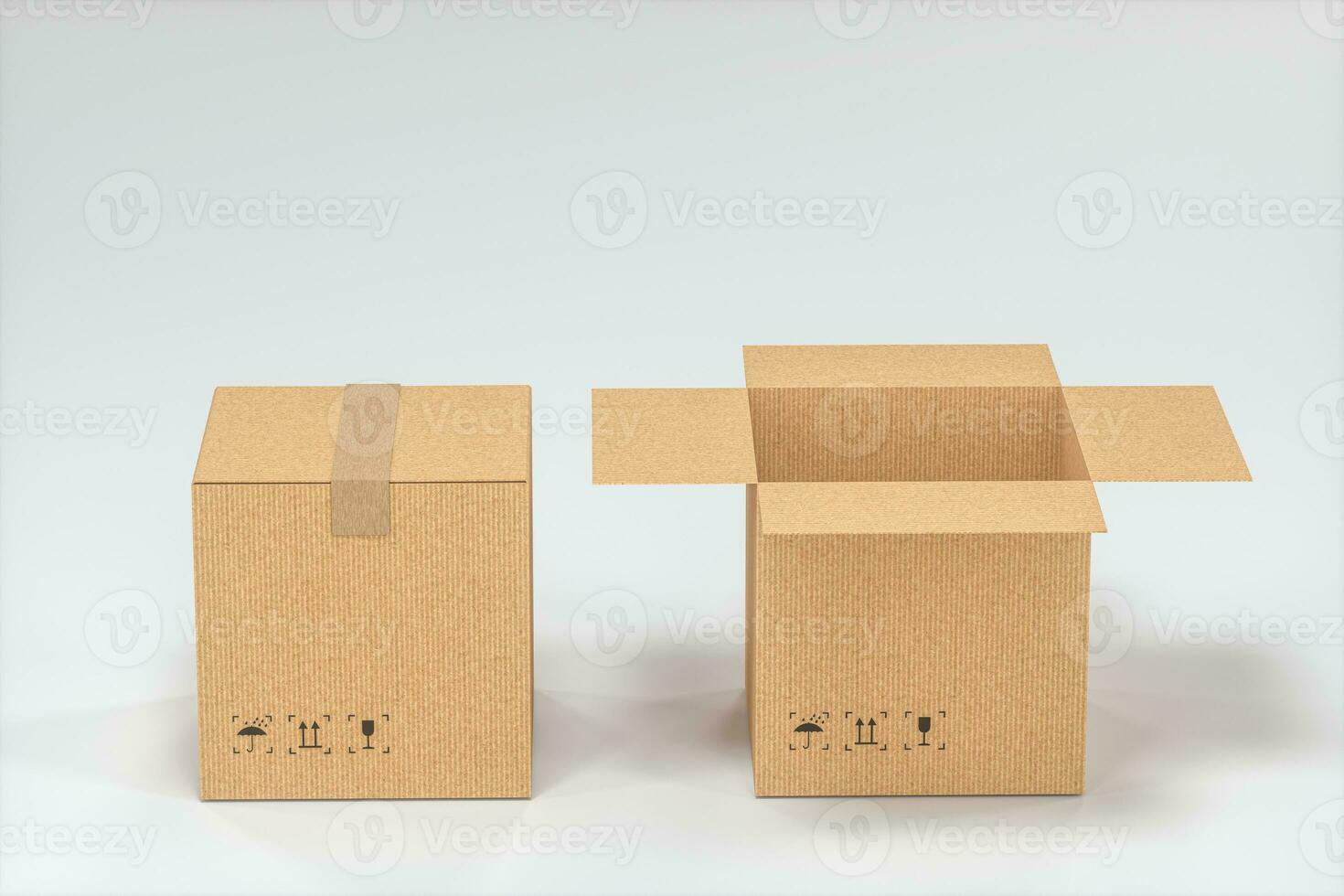 The cartons are stacked against a white background, 3d rendering. photo