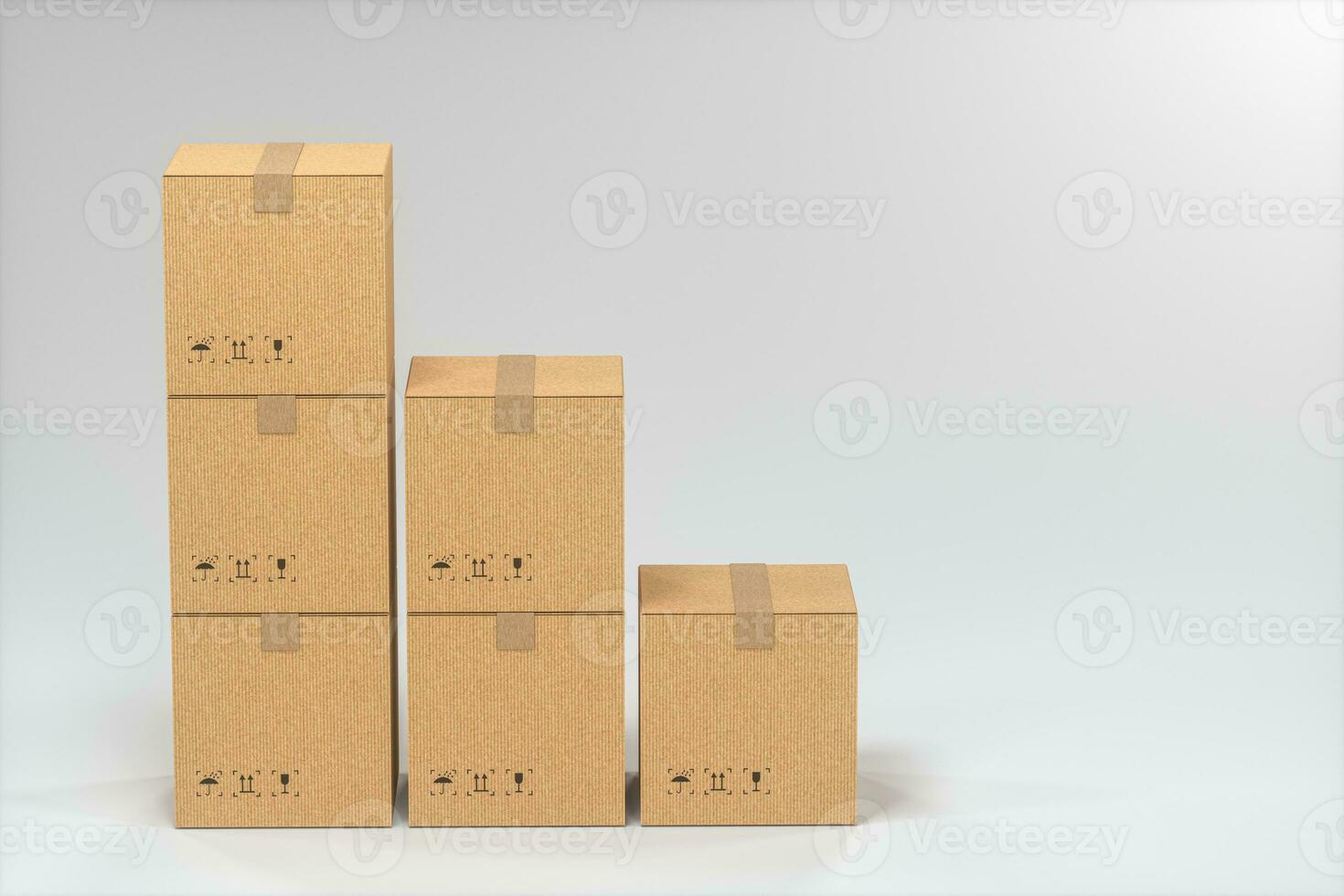 The cartons are stacked against a white background, 3d rendering. photo