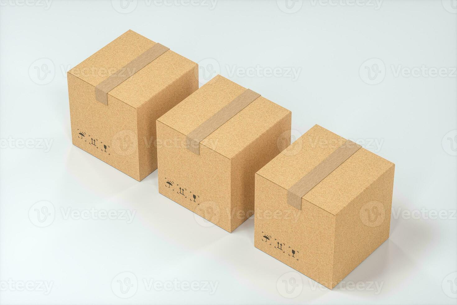 The cartons are stacked against a white background, 3d rendering. photo