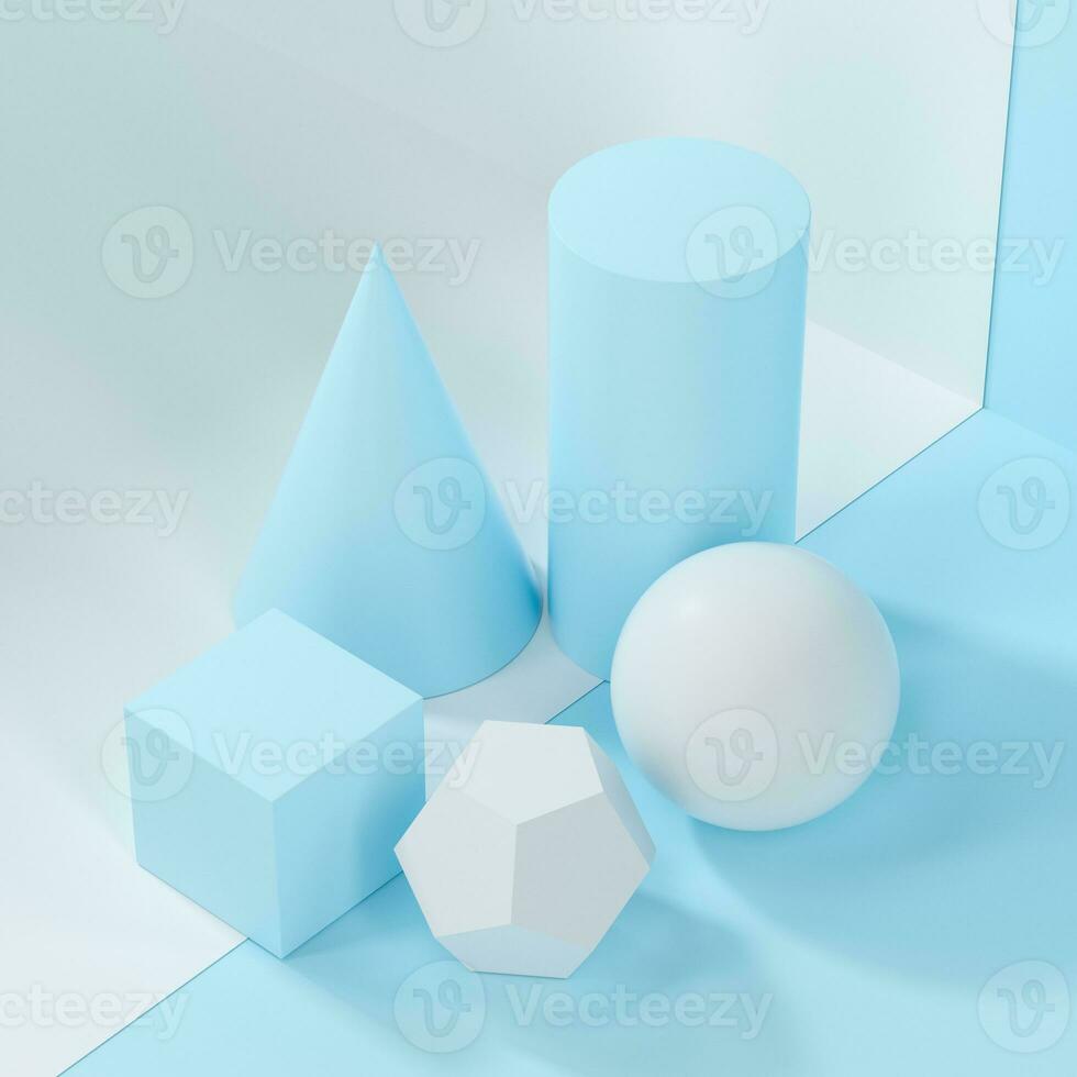 Still life presentation of geometric objects, 3d rendering. photo