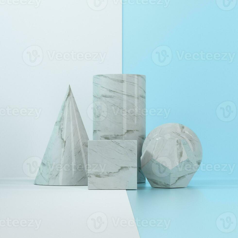 Still life presentation of geometric objects, 3d rendering. photo