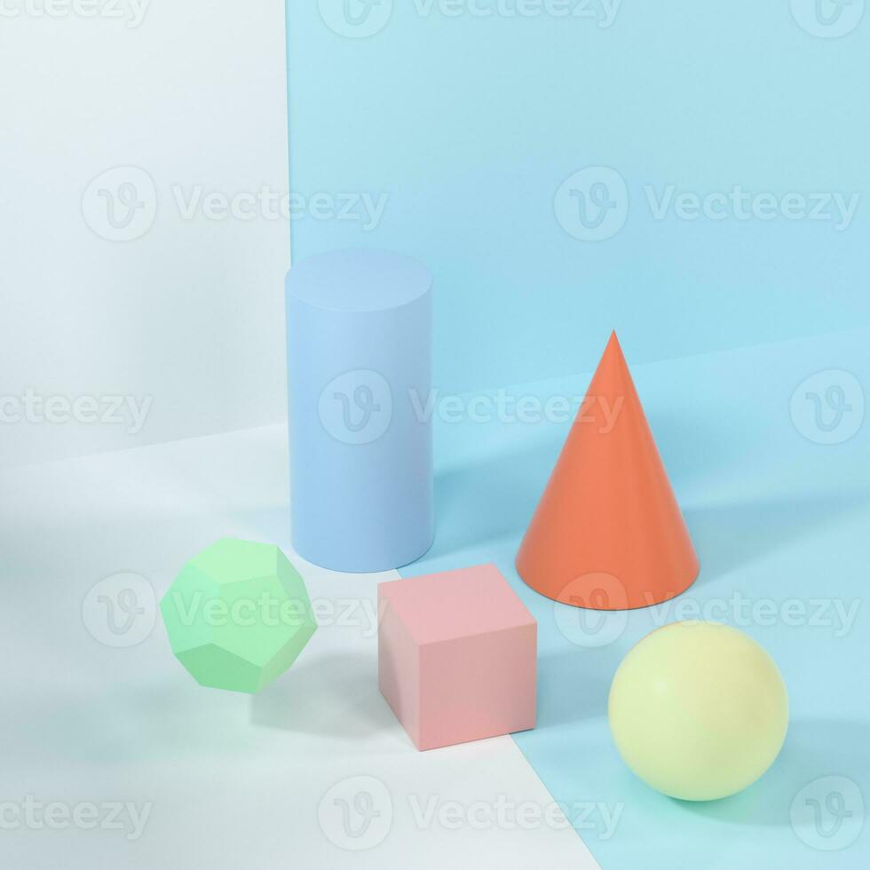 Still life presentation of geometric objects, 3d rendering. photo